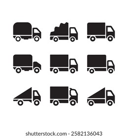 A collection of trucks on white background