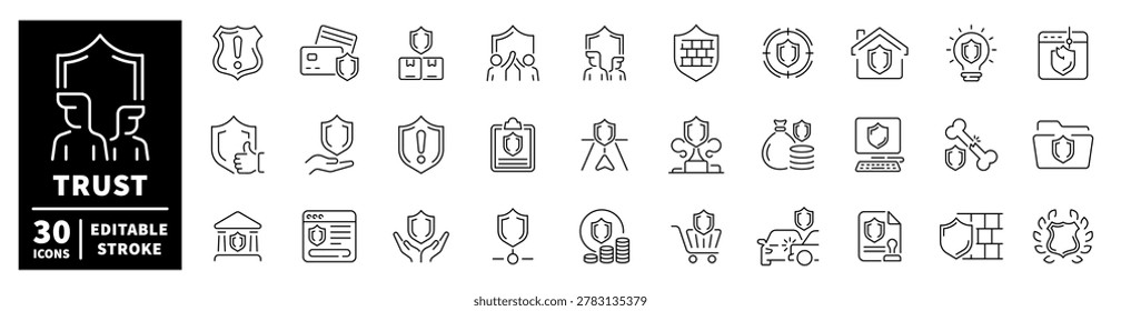 Collection of trust and security icons representing protection and safety