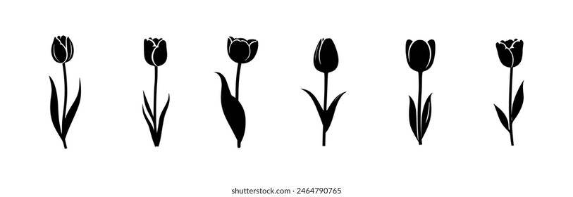 collection of tulip flower silhouettes