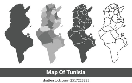 Collection of Tunisia country grey political maps set with outline border