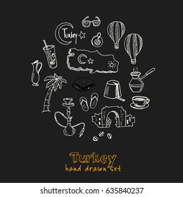 Collection with turkish doodles. Vector hand drawn illustration.