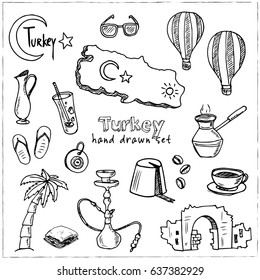 Collection with turkish doodles. Vector hand drawn illustration.