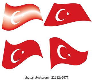Collection of Turkish flag flags (Turkey). Abstract background. wave of national flags