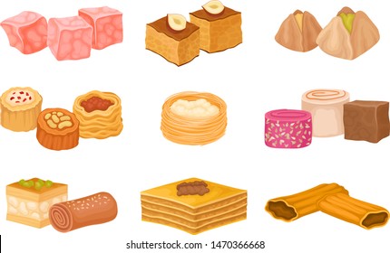 Collection of Turkish sweets. Vector illustration on white background.