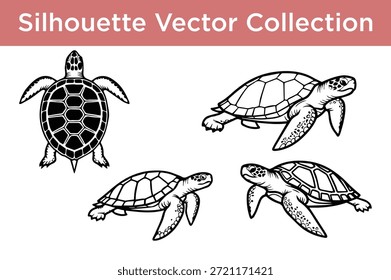 Colección de siluetas de tortugas aisladas sobre fondo blanco, Vector