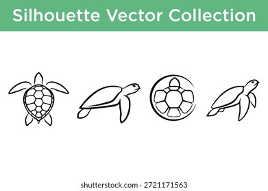 Collection of turtle silhouettes isolated on white background, Vector