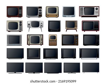 Collection of TVs from different times. Realistic illustrations of TV monitors.