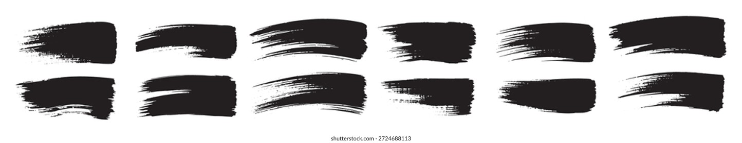 collection of twelve black brush stroke elements on a white 