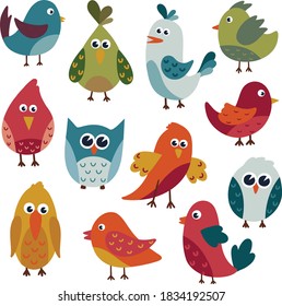 Collection of Twelve Cute Vector Birds