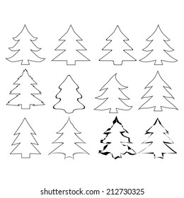 collection of twelve different Christmas tree vectors