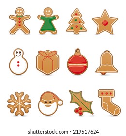 Collection of twelve gingerbread cookie icons vector illustration with 3d effect