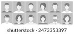 Collection Of Twelve Monochrome Face Placeholders In A Grid Layout. Vector Diverse People Avatars, Social Media Profiles