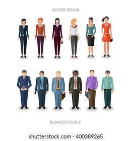 Collection Of Twelve People Standing Frontal In Business Cloth