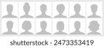 Collection Of Twelve Silhouette Avatars Representing Diverse People In Grayscale. Male And Female Character Shadows
