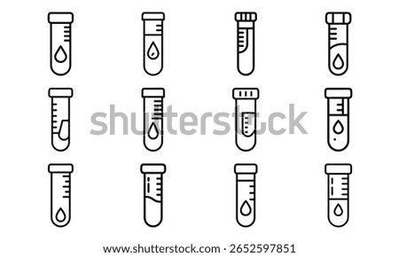 Collection of twelve stylized test tubes depicting various blood analysis scenarios in science