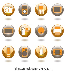 Collection of twelve technology inspired buttons with shadow