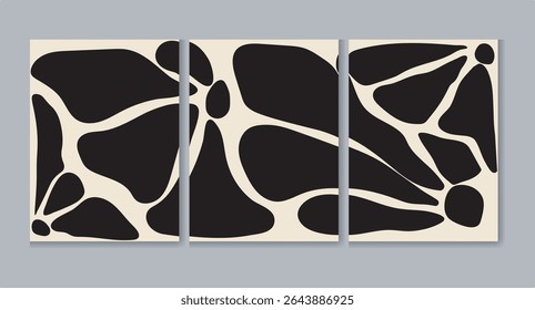 A collection of twelve unique, minimalist black and white tile patterns featuring stylized leaf designs. Each tile displays a distinct abstract botanical motif, perfect for various design projects.