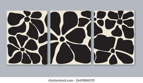 A collection of twelve unique, minimalist black and white tile patterns featuring stylized leaf designs. Each tile displays a distinct abstract botanical motif, perfect for various design projects.