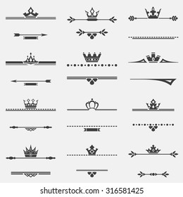 Collection of twelve vector vintage frames with crowns for design. Part 3.