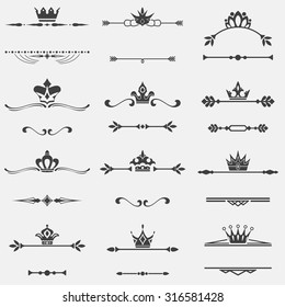 Collection of twelve vector vintage frames with crowns for design. Part 2.
