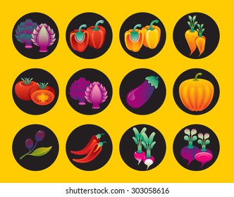 Collection of twelve vegetable icons.