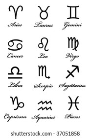 Collection of the twelve zodiac symbols. Vector file