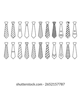 Collection of twenty diverse necktie line art illustrations minimalist monochrome and versatile designs for fashion or business