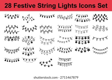 Sammlung von 28 verschiedenen String Licht Designs mit verschiedenen Lampen Formen Ornamente Sterne Glocken und Schneeflocken perfekt für die Saison Gruß und Beleuchtung Akzente.