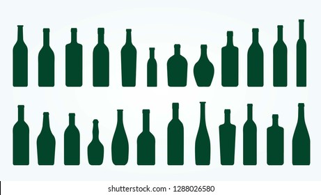 collection of twenty four diverse bottles for wines and spirits, vector illustration