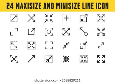 Collection of Twenty Four Maximize and Minimize Line Icons for User Interface Design and Development Projects