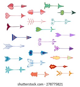 collection of twenty two hand drawn color arrows