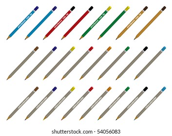Collection of twenty-four black and colored pencils