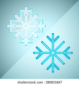 Collection of two abstract snowflakes for Christmas greeting cards, advertising and other creative designs. Editable vector with several layers. Eps 10