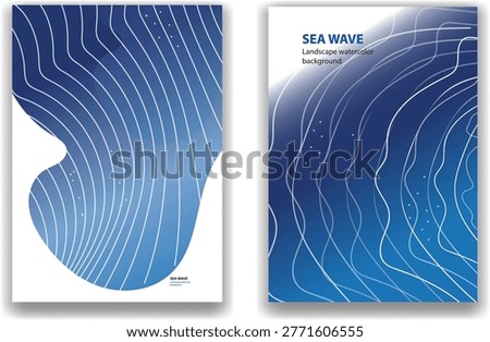 A collection of two distinct vector illustrations featuring abstract blue designs with wavy patterns and artistic
