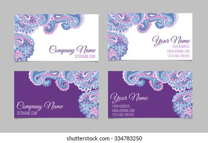 Collection of two double-sided ornamental business cards. Paisley