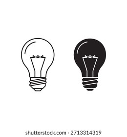 Colección de dos iconos de bombilla simples, uno iluminado y otro no iluminado, adecuado para varios propósitos de diseño.