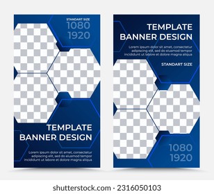 Collection of two vertical vector banner templates in dark blue and white