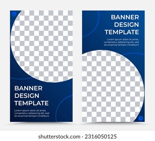 Colección de dos plantillas vectoriales verticales de banner en azul oscuro y blanco