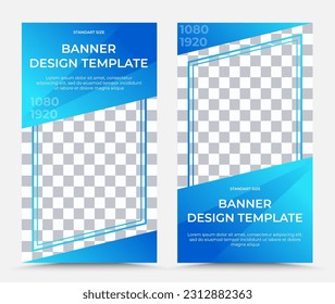 Collection of two vertical vector templates of banners in blue with white text