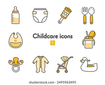 Collection of two-colored child-rearing icons