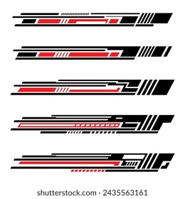 Collection of types of racing style car wrap vinyl stickers