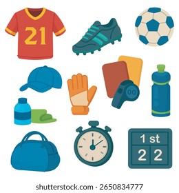 Coleção de itens típicos do jogador de futebol.