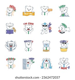 Collection of Typographic Bear Flat Stickers 

