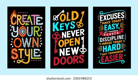 Collection of typographic designs featuring motivational slogans