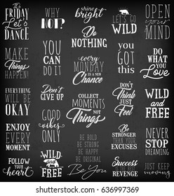 Collection of Typographic Minimal Text for Lettering Posters or Postcards. Motivational and Inspirational Quotes in Vintage Style.