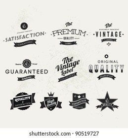 Collection of Typographic Premium Quality and Guarantee Labels with retro vintage styled design