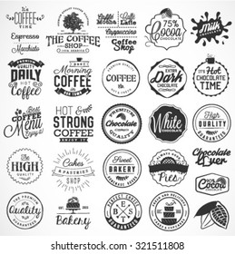 Collection of Typographical Bakery, Coffee, Chocolate Labels and Badges 