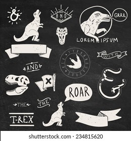 Collection of Tyrannosaurus Rex design elements and labels