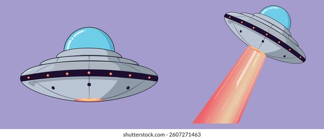 Collection of UFOs vector illustration. Flying saucer. Alien space ship.