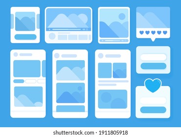 Collection of UI UX GUI screens, presenting a set of templates ideal for mobile applications with a flat design. Perfect for mobile app developers, designers